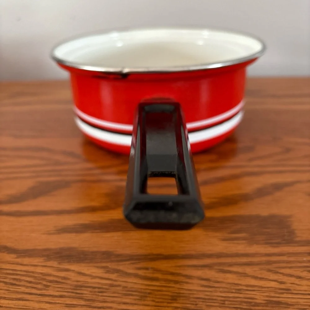 Free w bundle of 2+ Vtg  Red Enamel Saucepan w Lid | Mid Century Cookware